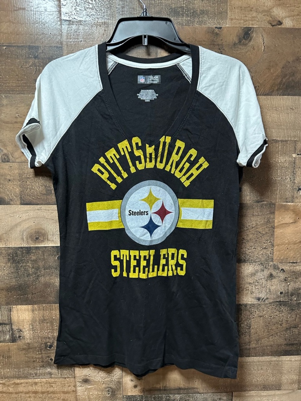 Pittsburgh Steelers Womens V Neck Raglan T Shirt NFL Team Apparel Size Large